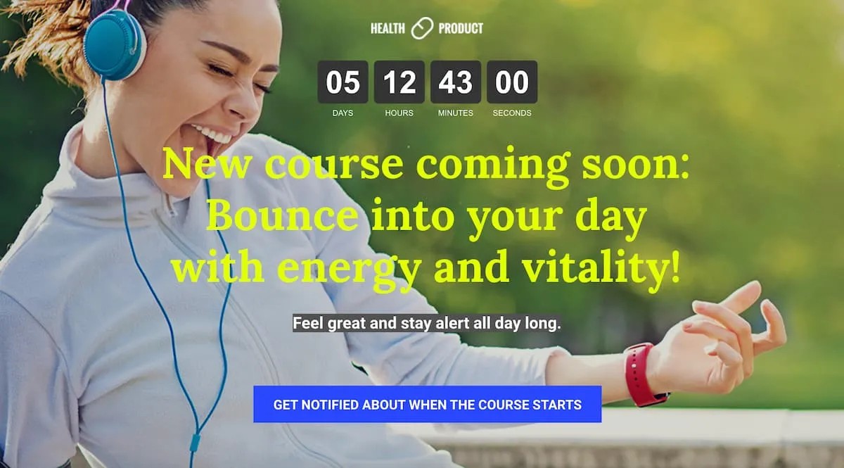 Trang Landing Page sắp khai trương tạo bằng công cụ GetResponse Landing Page builder.
