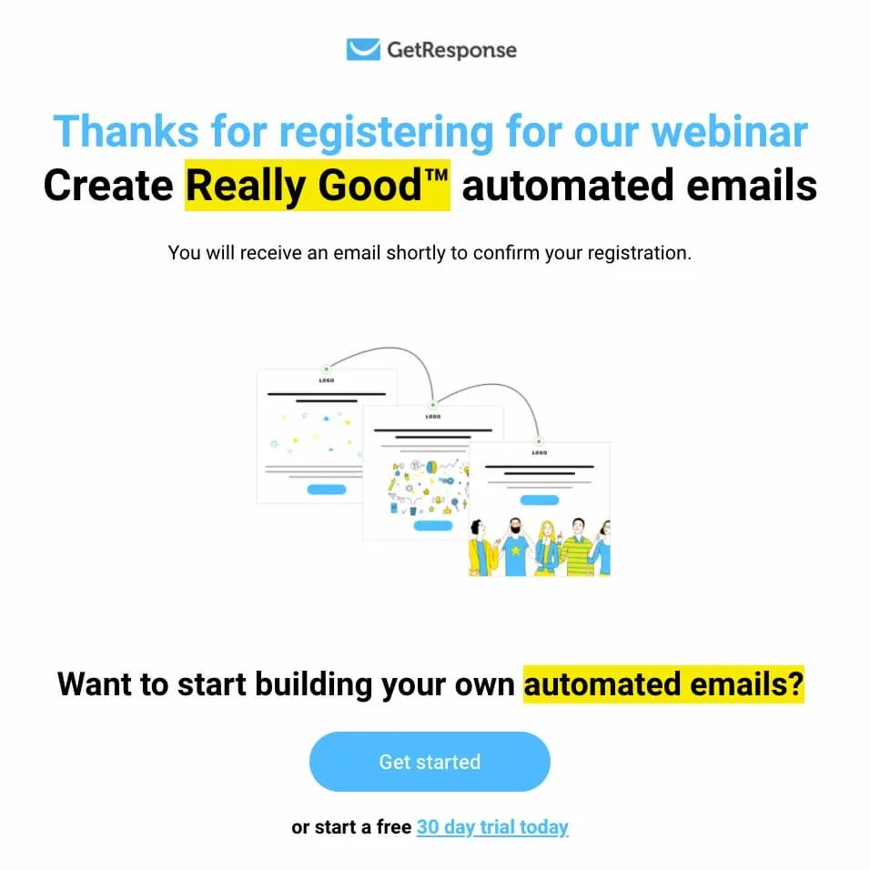 Ví dụ về trang tri ân của GetResponse được sử dụng trong một webinar gần đây.