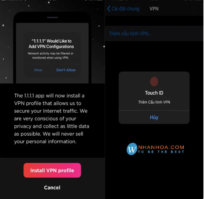 Cấp quyền VPN cho ứng dụng 1.1.1.1 WARP