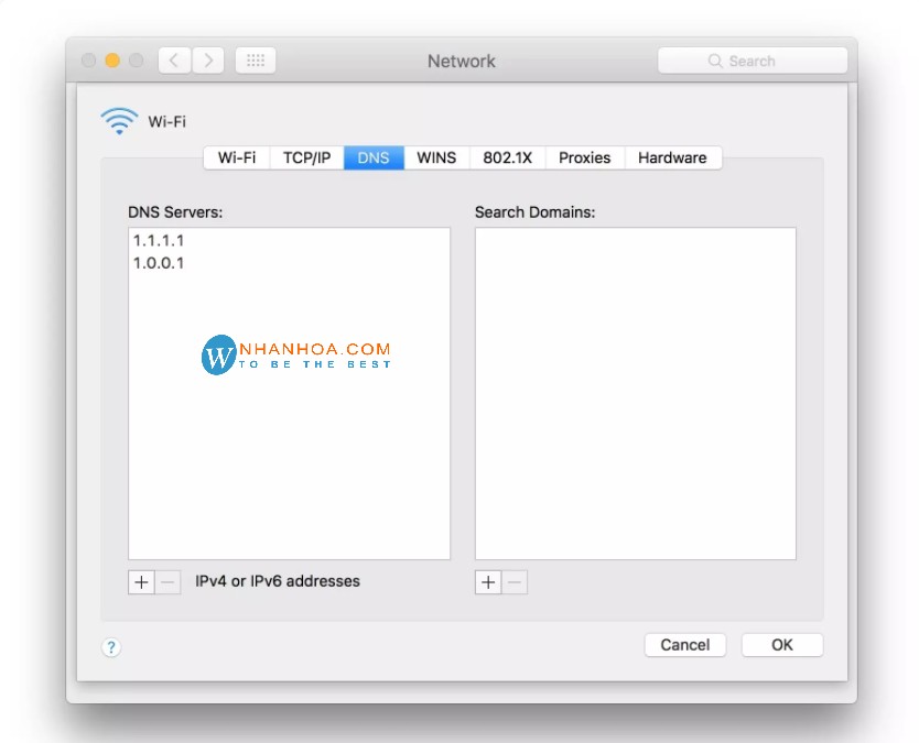 Cấu hình DNS 1.1.1.1 trên macOS