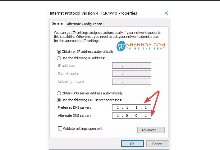 Cấu hình DNS 1.1.1.1 trên Windows