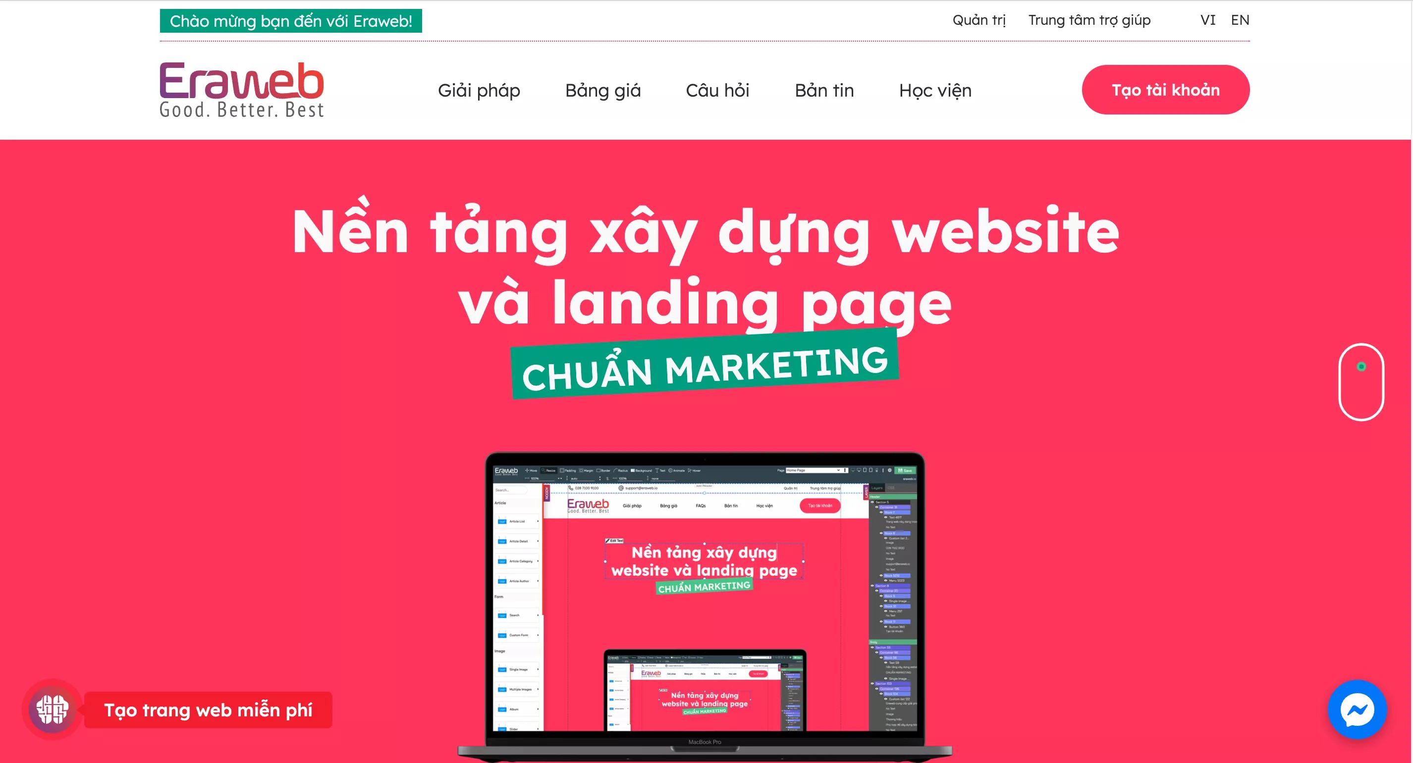 Eraweb giúp bạn tạo web chuyên nghiệp mà không cần phải đụng code