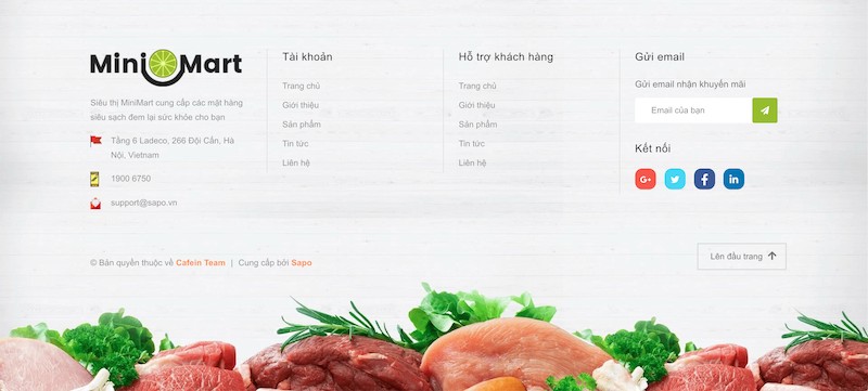Mẫu footer website độc đáo của giao diện Mini Mart