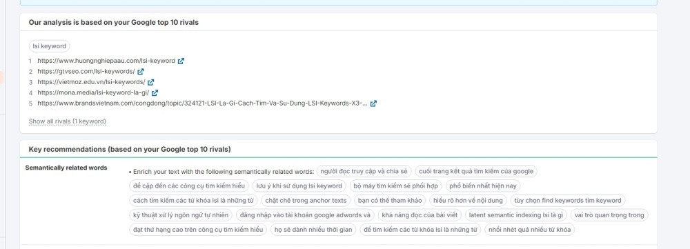 Tìm kiếm LSI Keywords bằng Semrush