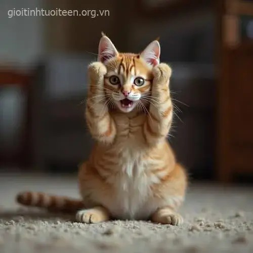 Meme mèo ôm đầu với biểu cảm giật mình, hoảng loạn đáng yêu