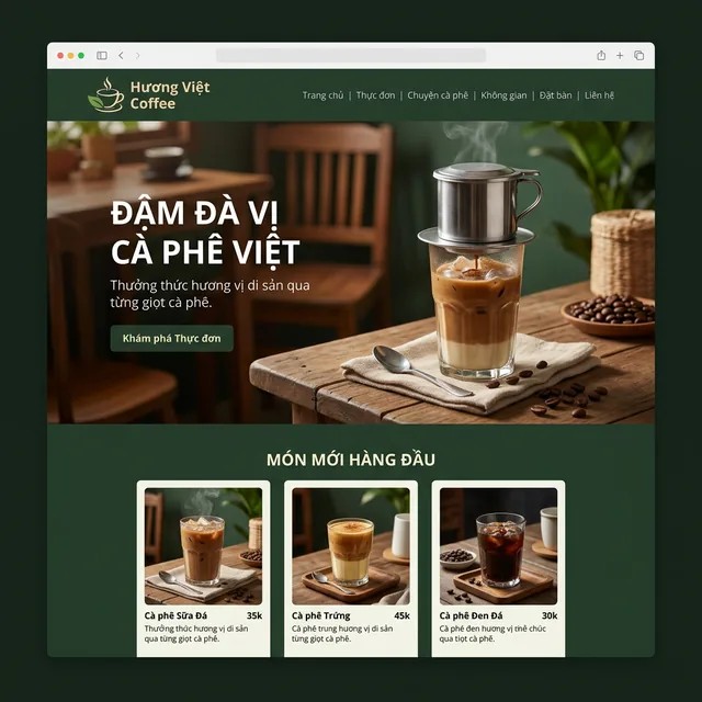 Landing Page giới thiệu thương hiệu Cafe Hương Ban Mê tại Đắk Lắk