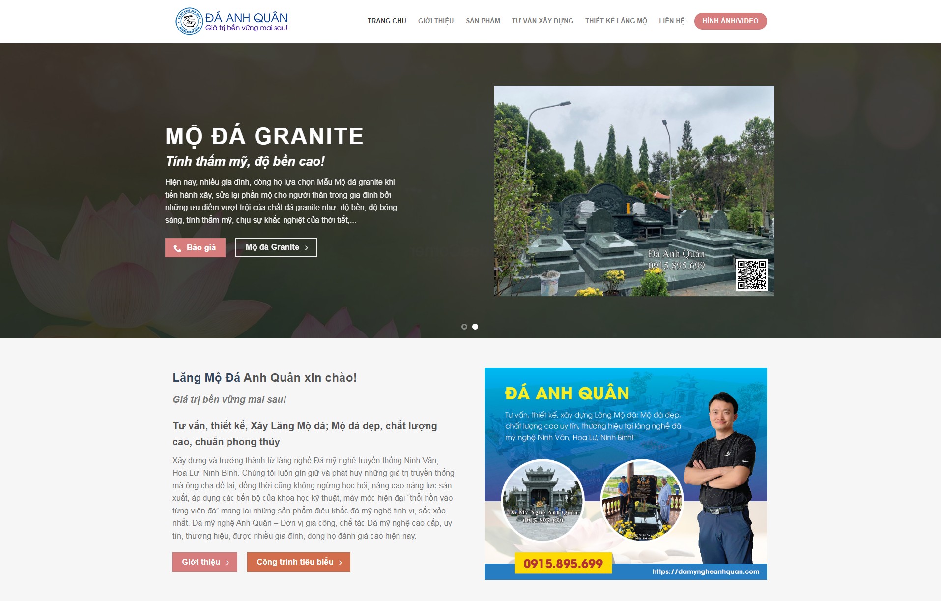 Thiết kế Website Đá mỹ nghệ Anh Quân Ninh Bình