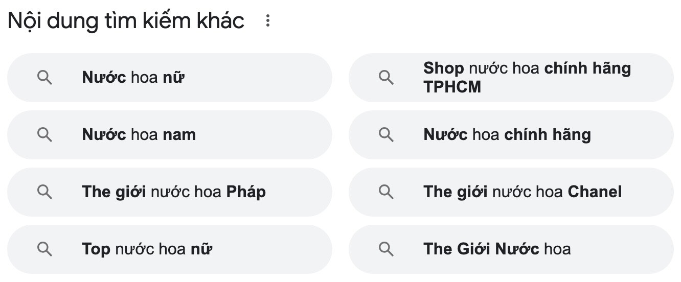 Tìm các từ khóa liên quan trong mục "Các tìm kiếm liên quan" của Google