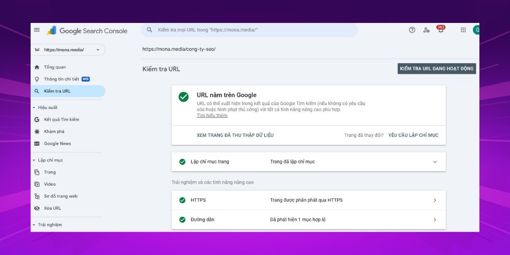 Kiểm tra khả năng index của bài viết bằng Google Search Console